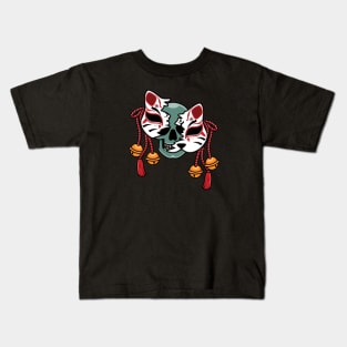 Japanese kitsune mask with skull Kids T-Shirt